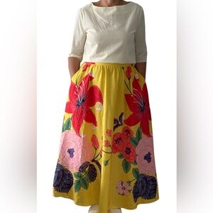 Boho Floral Yellow Maxi Skirt, Size XL, fits M/L EUC Cottagecore Boho